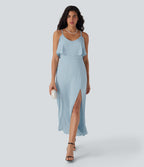 Ruffle Maxi Slip Dress with Pockets