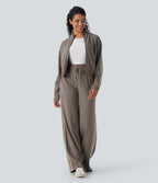 Ribbed Stand Collar Long Sleeve Zipper Color Block Casual Jacket with Pockets