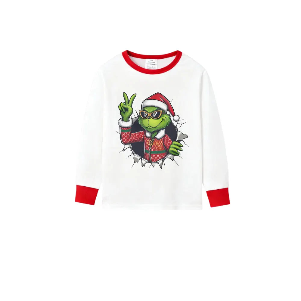 Family Christmas White Pajamas Set With Christmas Pattern Print