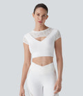 SoftlyZeroTM Contrast Lace Short Sleeve Cropped Yoga Sports Top-UPF50+