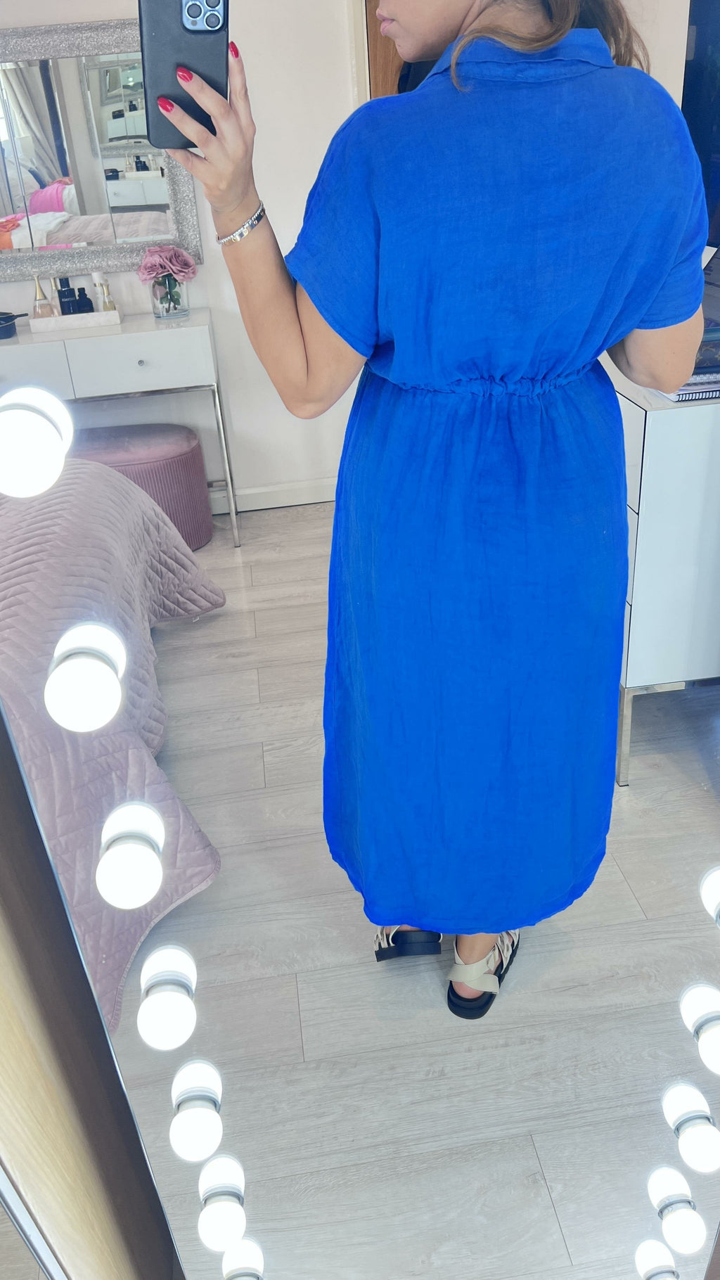 Cleris Plain Linen Button Front Dress
