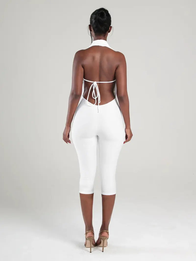 Women's Sexy Backless Sleeveless Bodycon Fit Jumpsuit, Simple Design, Casual Daily Wear, Fashionable, Stylish and Chic, Ideal for Everyday Womenswear
