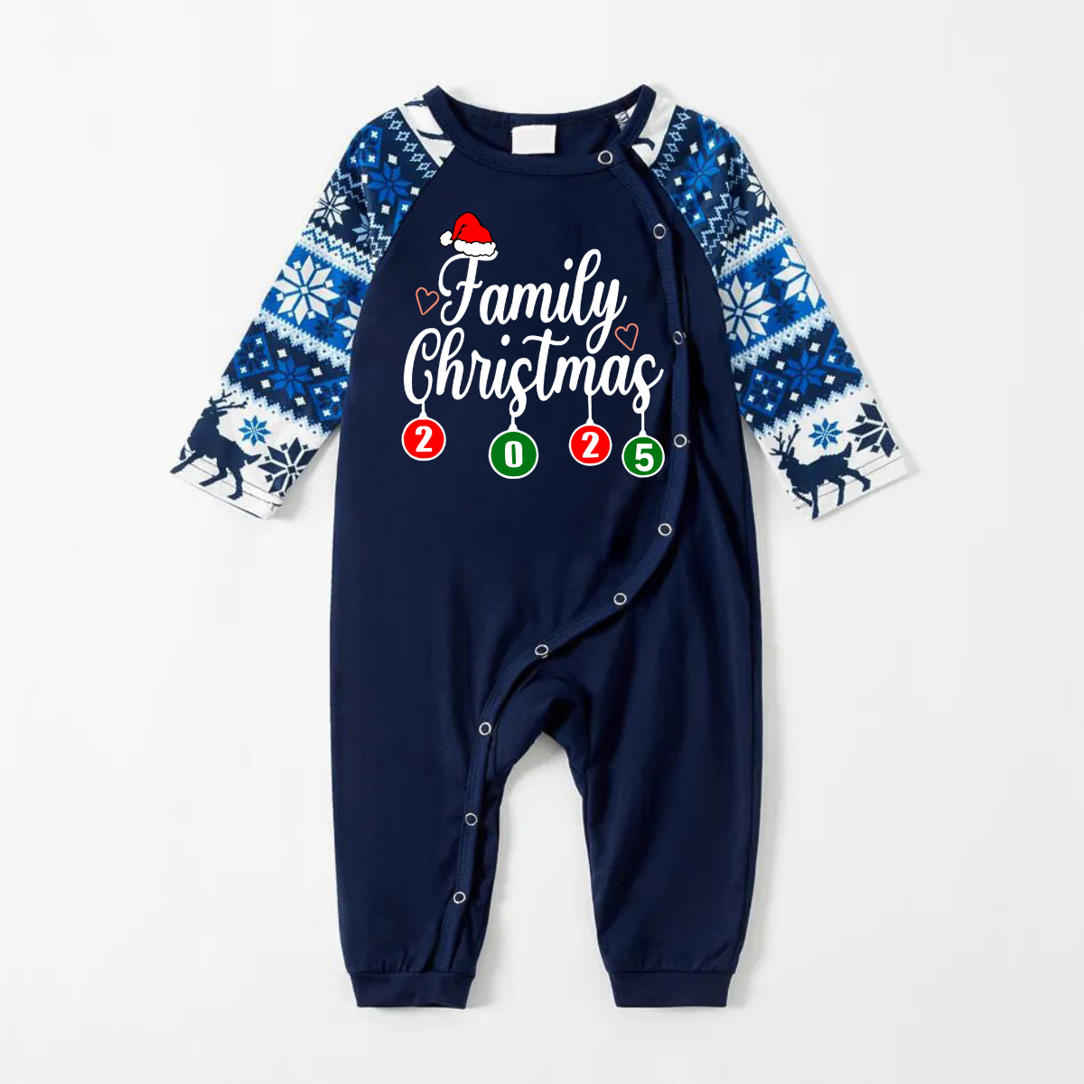 "Family Christmas" 2025 Letter Print Blue Family Matching Pajamas With Dog bandana