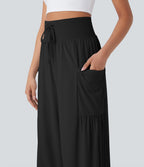 SoCinched High Waisted Tummy Control Drawstring Wide Leg Cool Touch Yoga Pants with Pockets-UPF50+