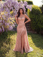 Elegant Sequin Spaghetti Strap Rhinestone Patchwork Fishbone High Waist High Slit Tie Back Open Back Evening Dress Fall