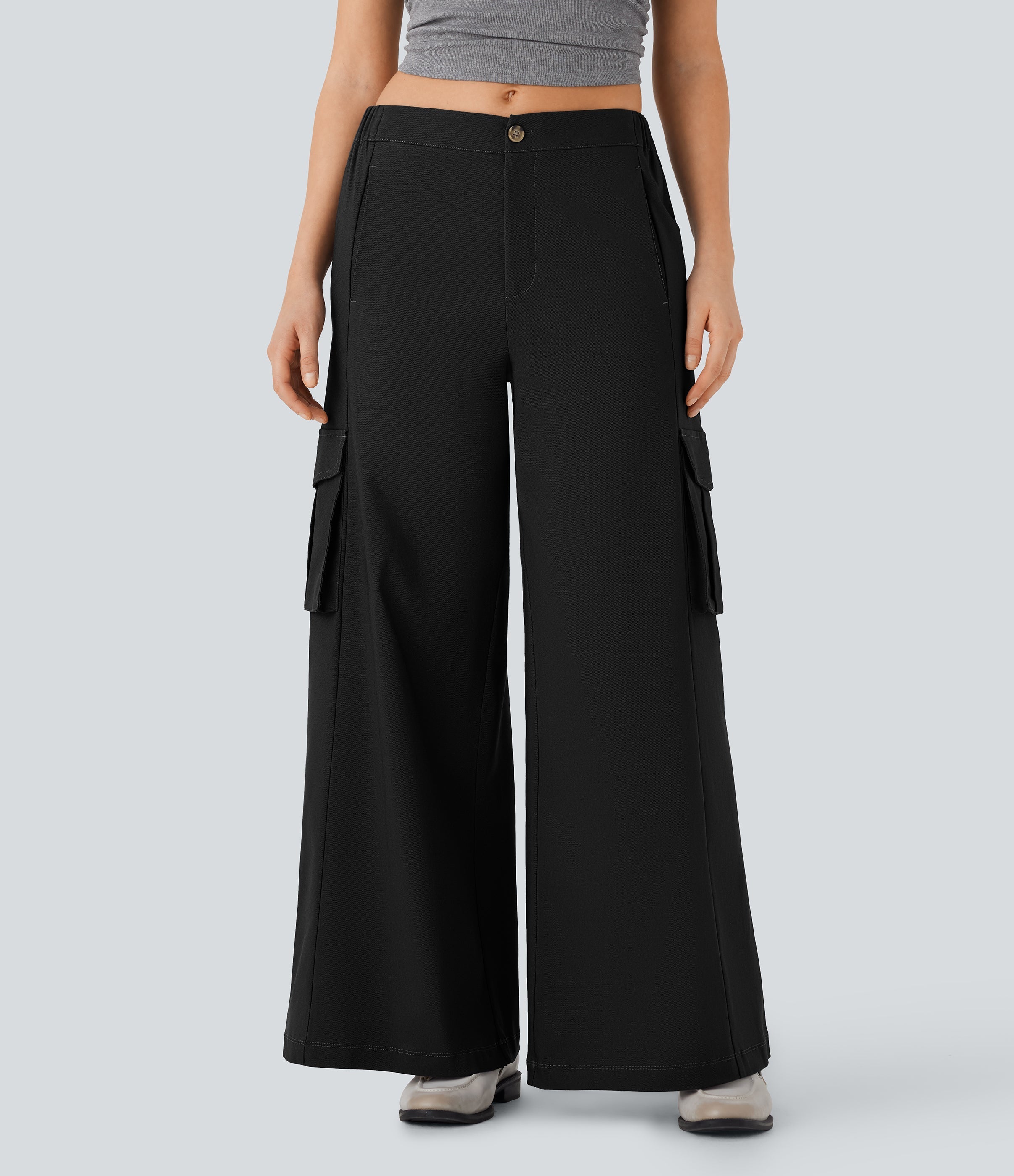 Low Rise Wide Leg Casual Cargo Pants with Pockets