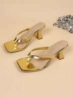 Square Toe Wide Foot Thong Sandals With Thin Heel, Versatile Outdoor Wear Thin Heel Thong Flip Flops For Women, Chic & Elegant