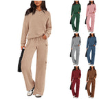 NEW 🔥 Women's Cotton Two Piece Crew Neck Hooded Sweatshirt Work Pants Casual Set
