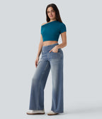 FlexTM SoCinched Mid Rise Tummy Control Casual Baggy Jeans with Pockets
