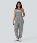 Stripe Waffle Jogger Overalls with Pockets