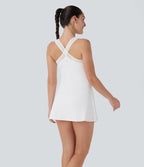 SoftlyzeroTM Airy Halter Cut Out Backless 2-in-1 Cool Touch Mini Yoga Active Dress with Side Pockets-Easy Peezy Edition-UPF50+