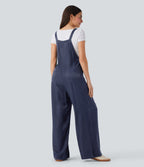 Denim Like Casual Overalls with Pockets-Front and Back Wearable