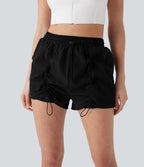 High Waisted Drawstring 2-in-1 Yoga Shorts with Pockets