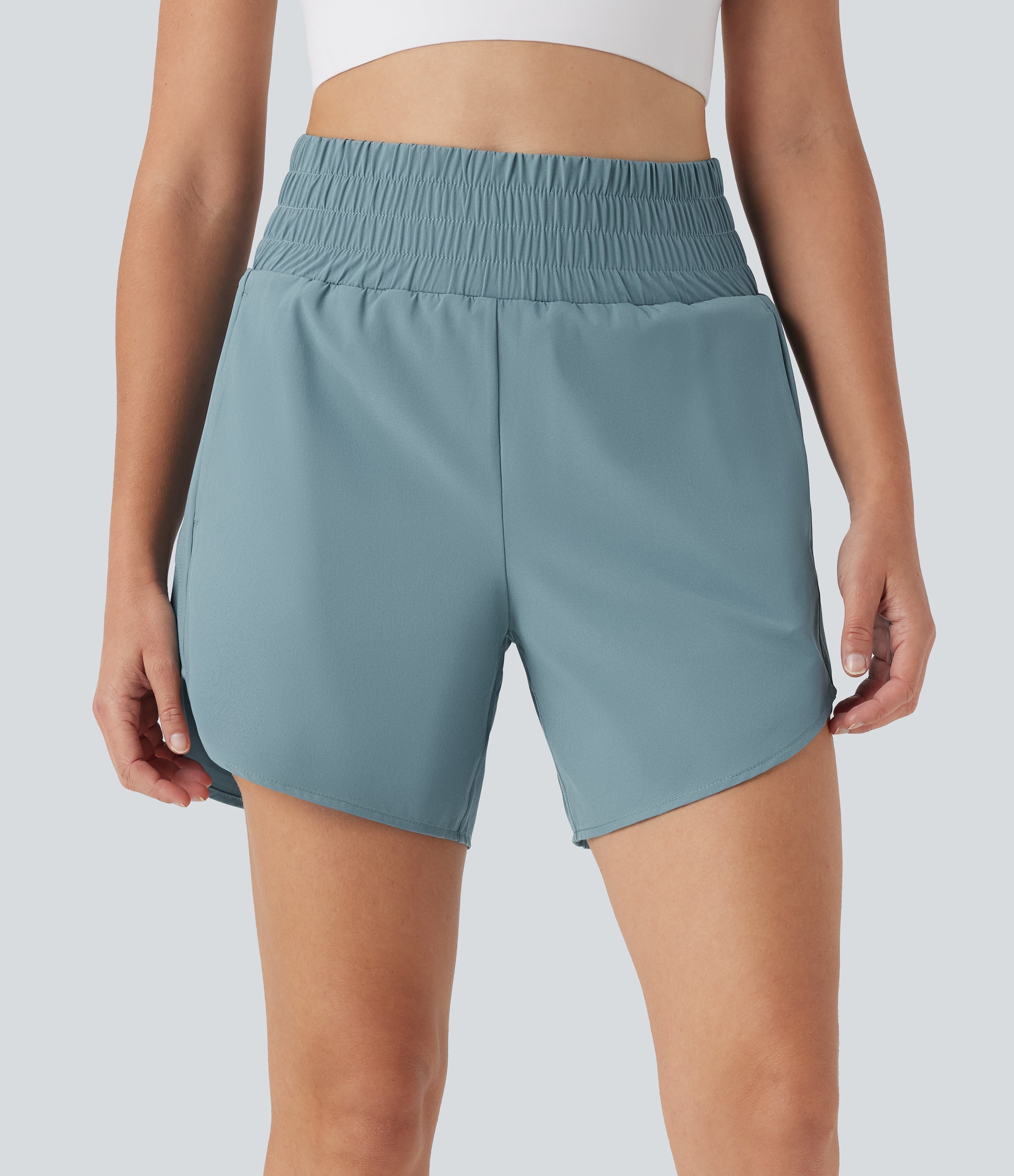 BreezefulTM High Waisted Pockets 2-in-1 Curved Hem Quick Dry Running Shorts 5.5''-Longer Length