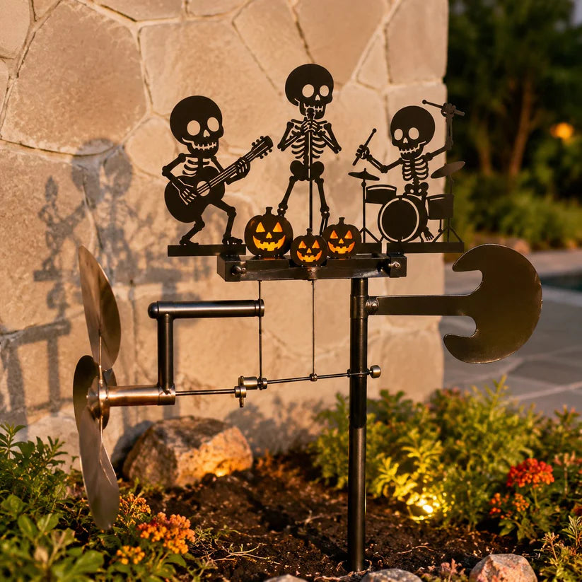 ☠🎃Autumn Skeleton Metal Drummer Kinetic Wind Spinner
