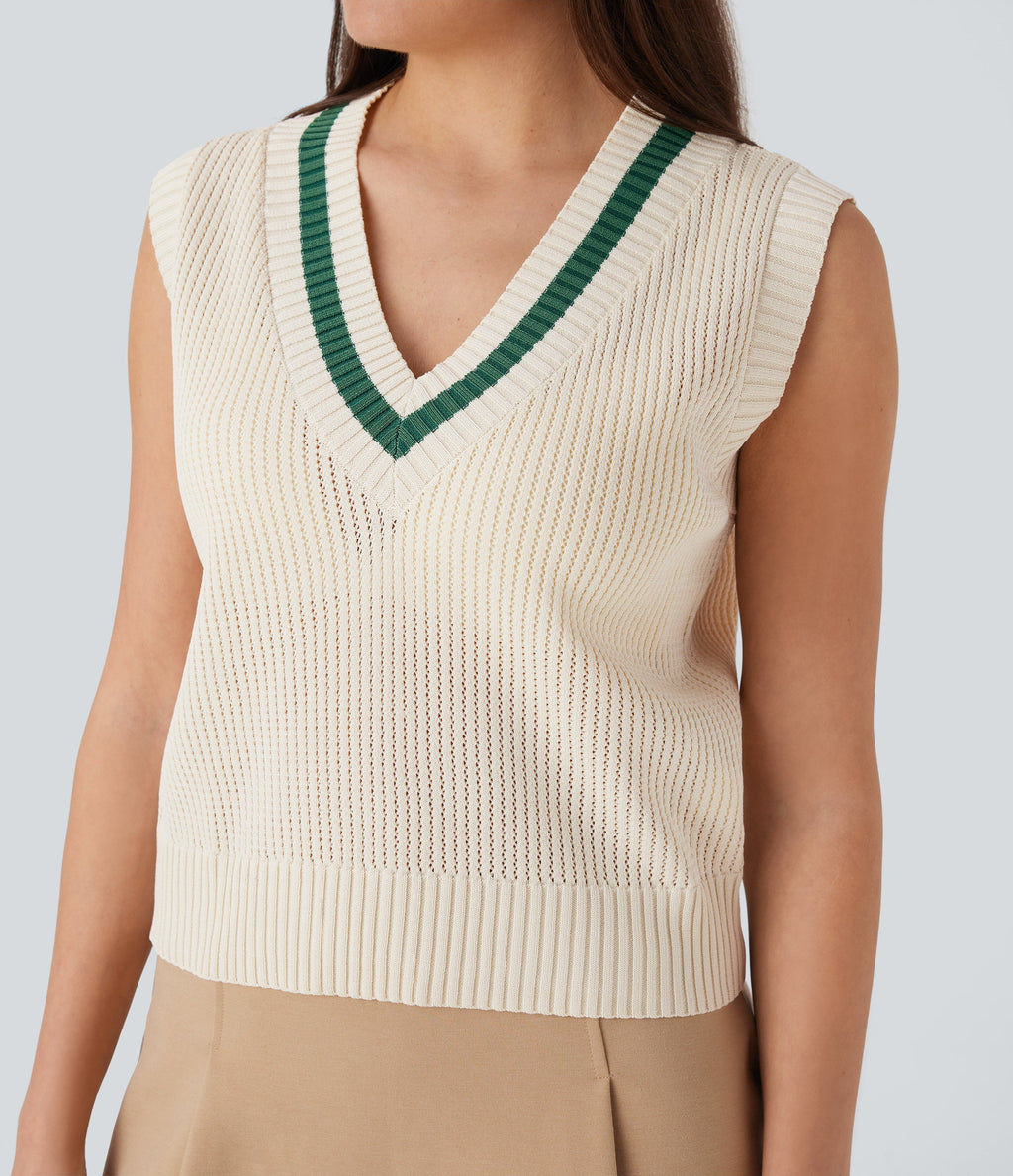 V Neck Color Block Casual Sweater Vest