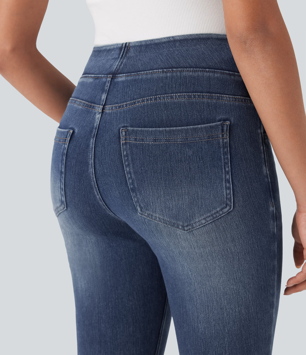 FlexTM High-Waisted Denim Casual Capri Leggings with Pockets