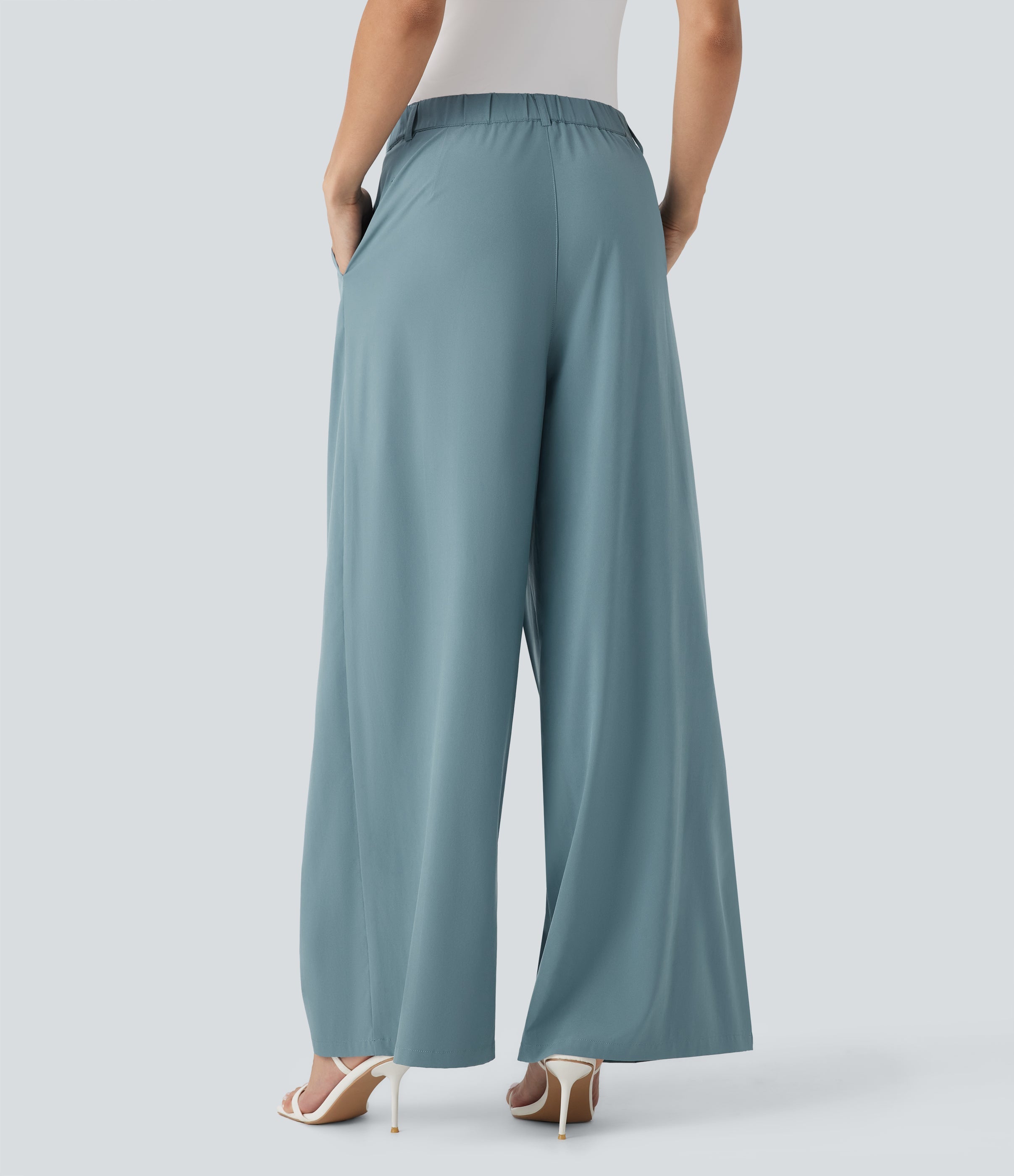 BreezefulTM Mid Rise Wide Leg Quick Dry Work Pants with Pockets