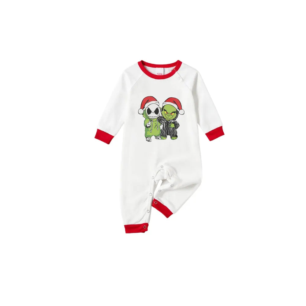 Family Christmas White Pajamas Set With Christmas Print
