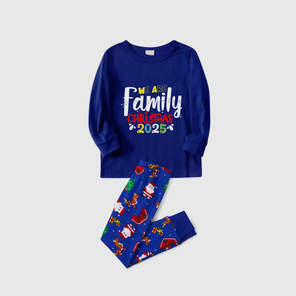Christmas Family Matching Pajamas-Cozy Blue Pjs Set with "We Are Family Christmas 2025" Artistic Font Print