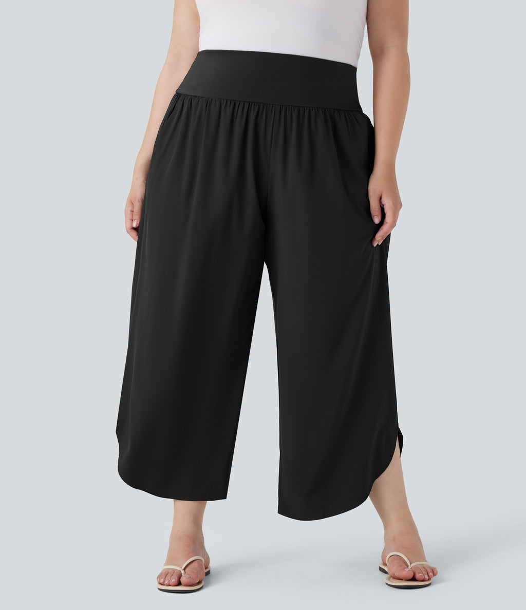 Plus Size BreezefulTM SoCinched High Waisted Tummy Control Hem Quick Dry Pants with Pockets