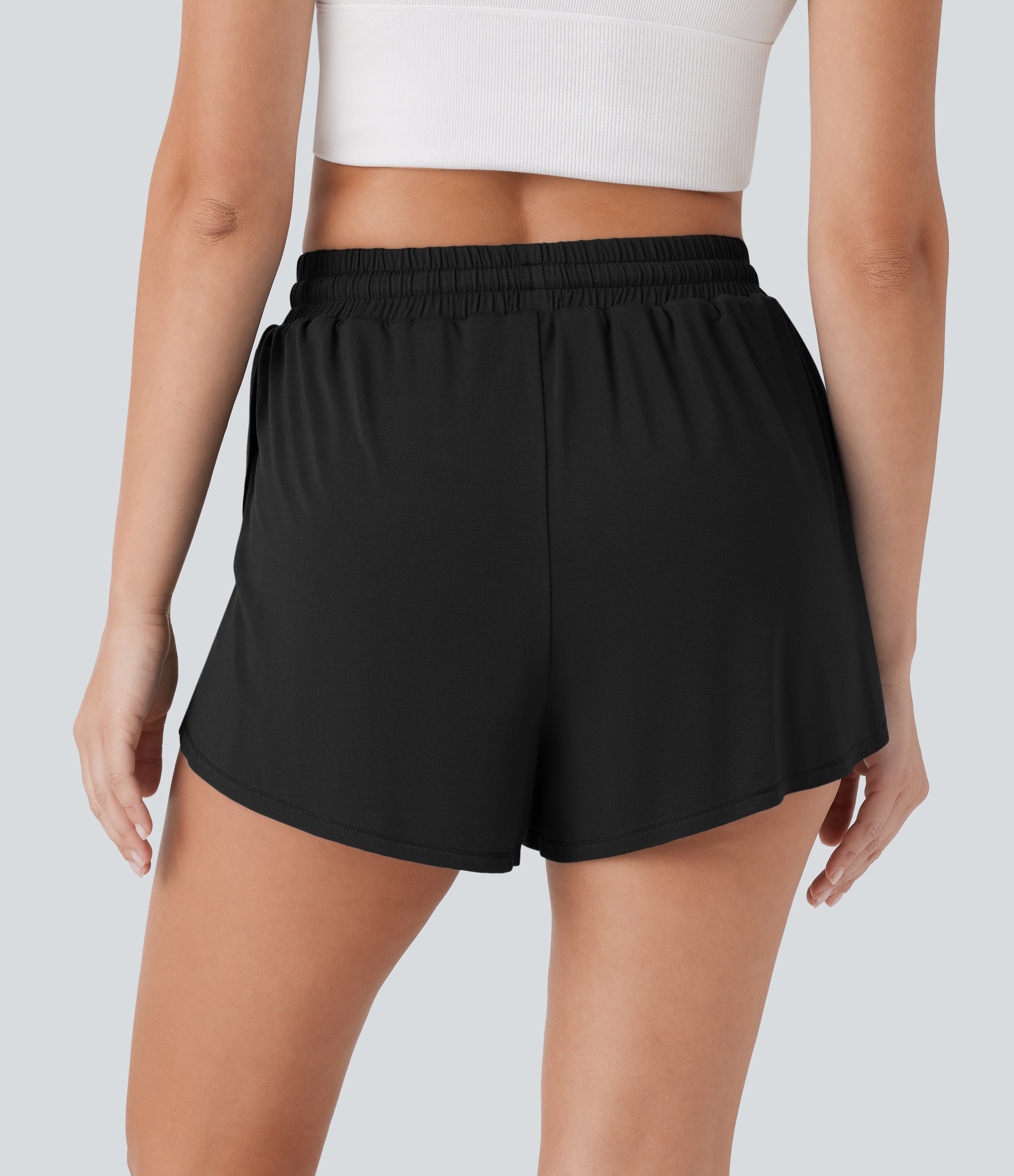 High Waisted Drawstring 2-in-1 Casual Shorts with Pocket