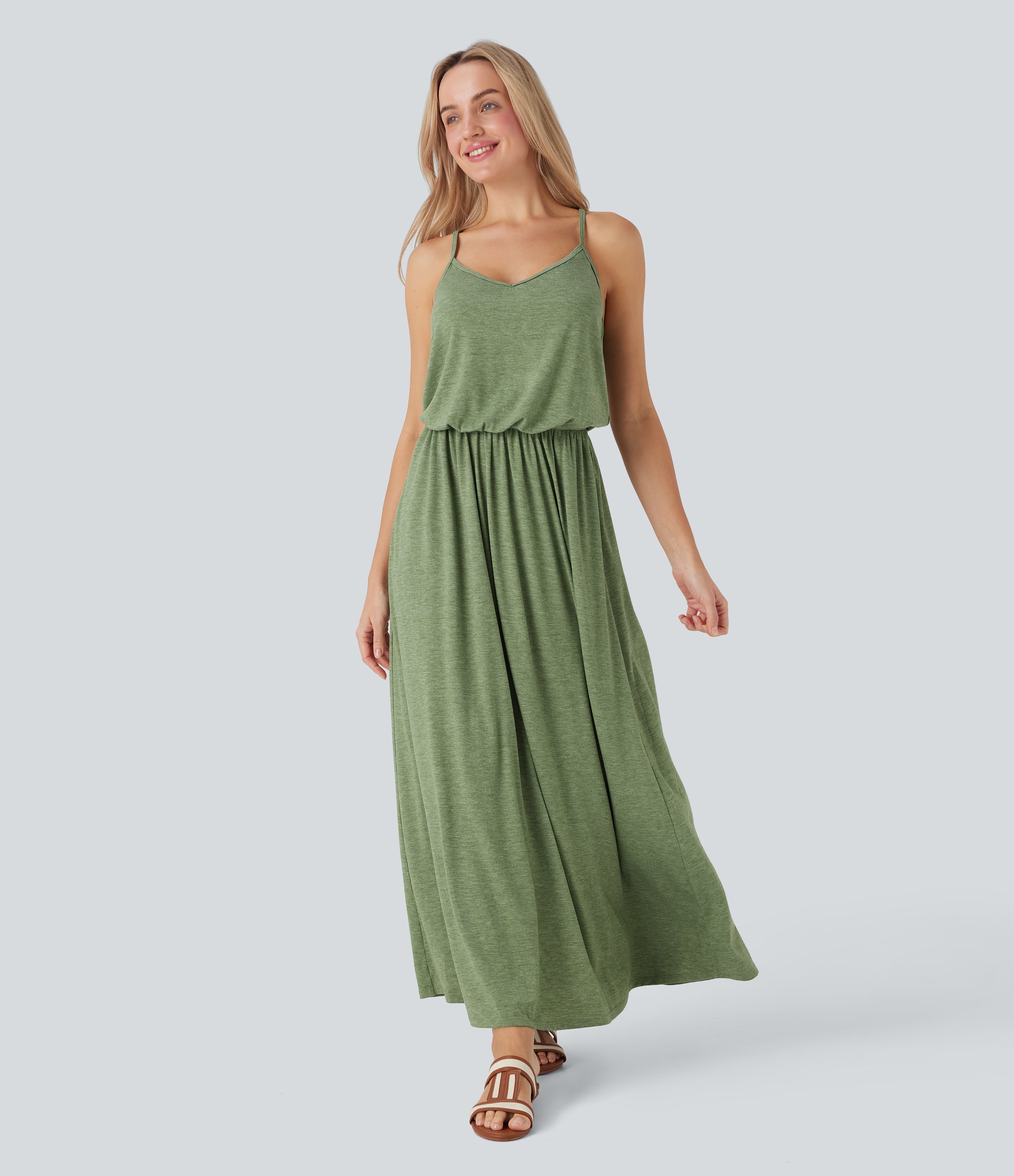 Maxi Flowy Slip Dress with Pockets
