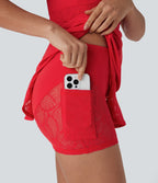 SoftlyZeroTM Contrast Lace 2-Piece Mini Yoga Active Dress with Pocket