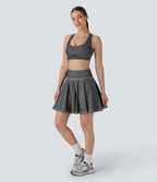 FlexTM High Waisted 2-in-1 Cool Touch Washed Stretchy Knit Denim Mini Tennis Skirt with Pockets