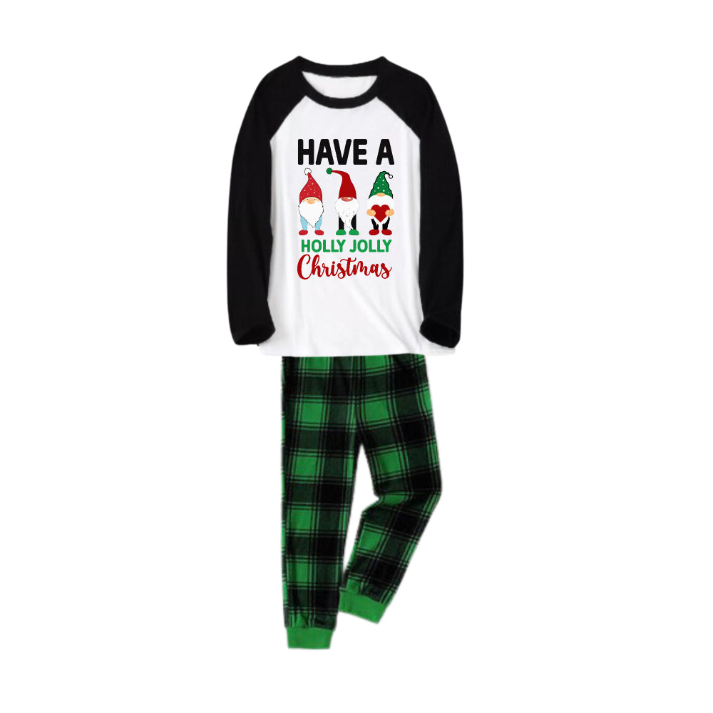 Black Raglan Top Green Plaid Christmas Pajamas Set With Cute Gnome and Holiday Lettering