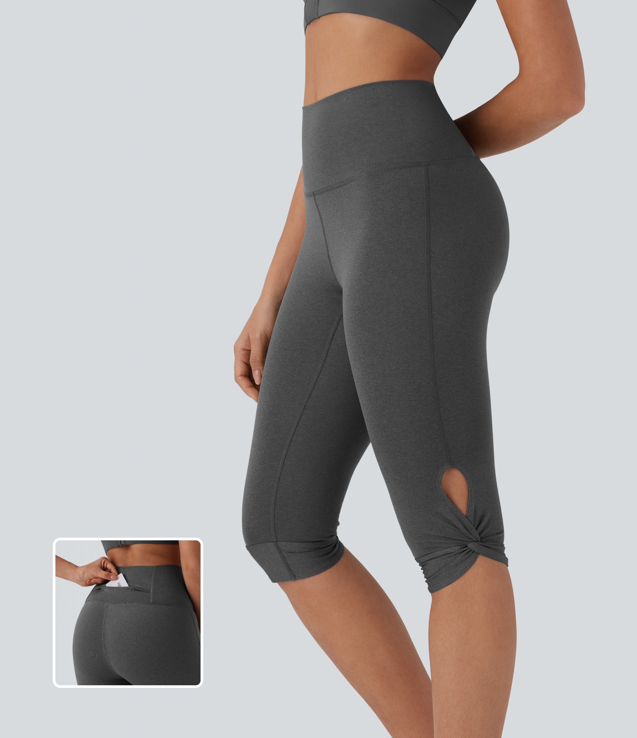 High-Waisted Cut-Out Quick-Dry Yoga Pedal Pusher Leggings with Pocket
