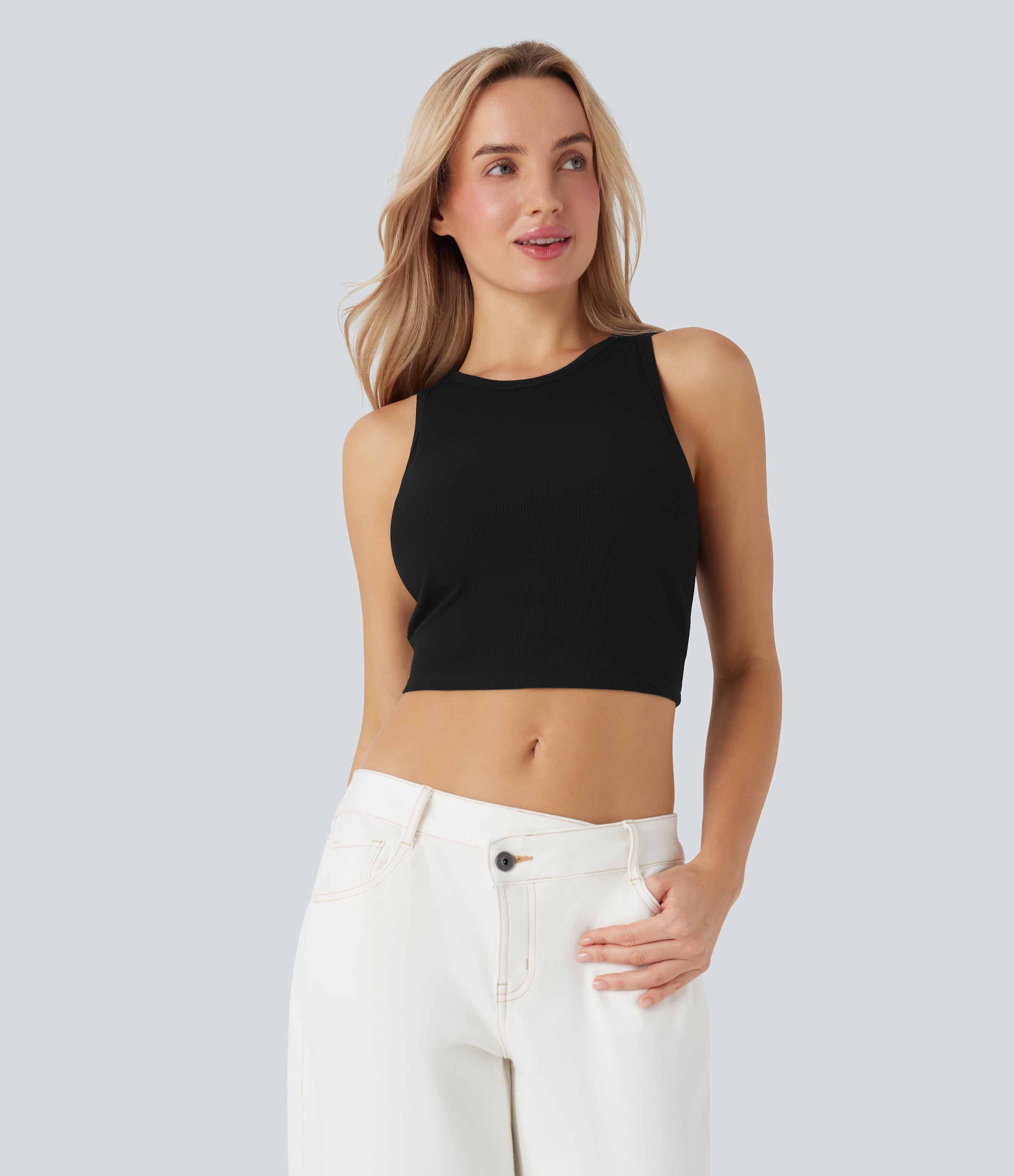 Round Neck Cropped Casual Tank Top