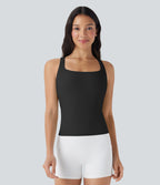 SoftlyZeroTM Airy Square Neck Cropped Cool Touch Running Tank Top-Longer Length-UPF50+