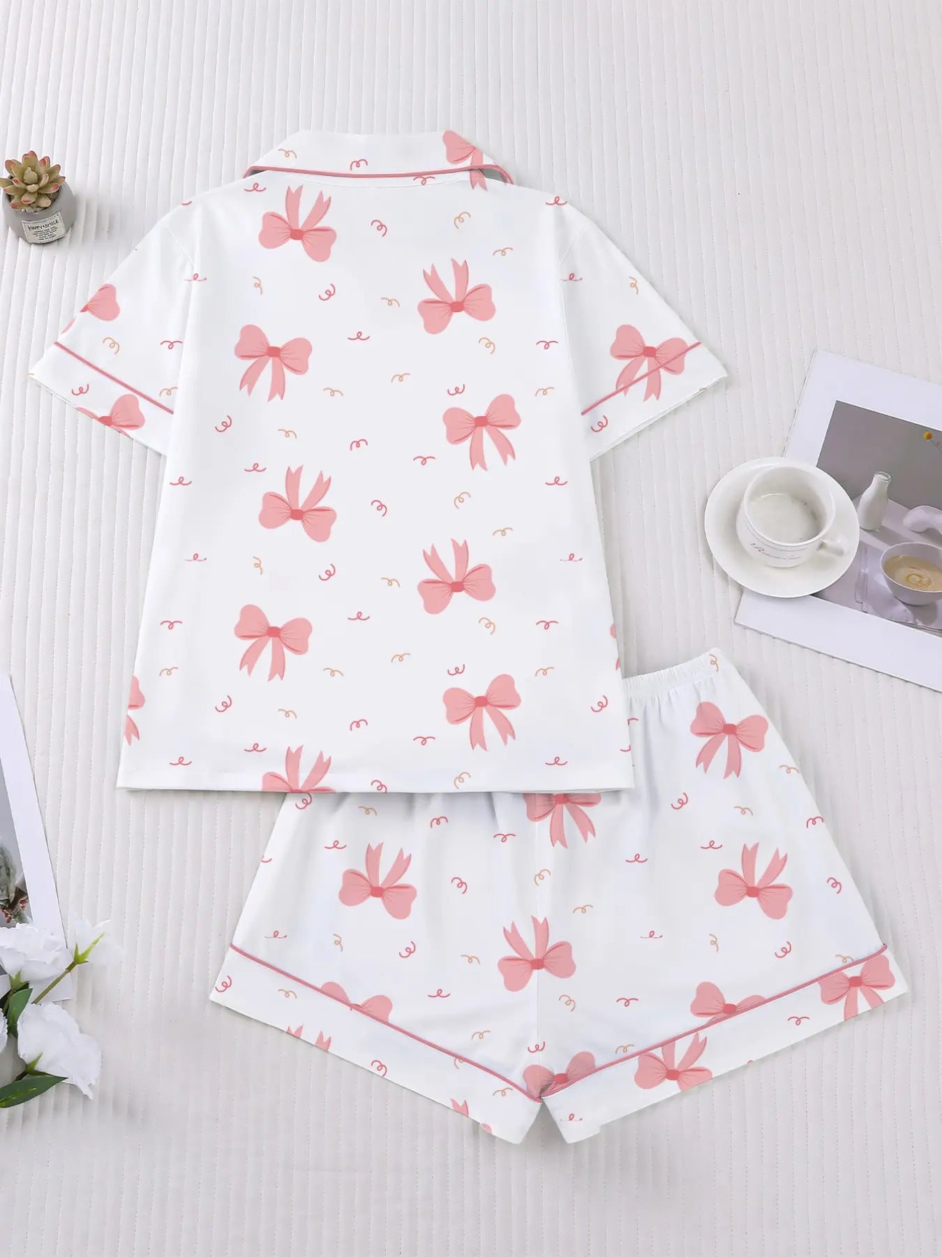 Women's Valentine's Day Sleepwear Set, Bow Print Pajamas