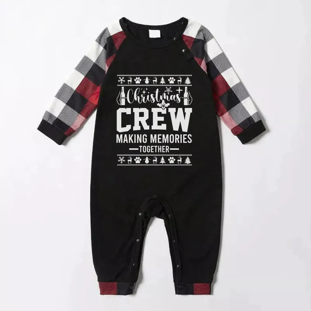 Christmas Family Matching Pajamas-Red and Gray Plaid Pjs set with Slogan and Christmas Pattern Print