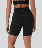 Crossover Mid Rise Color Block Stripe Yoga Biker Shorts 7''