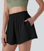 Mid Rise Linen-Feel Shorts with Pockets