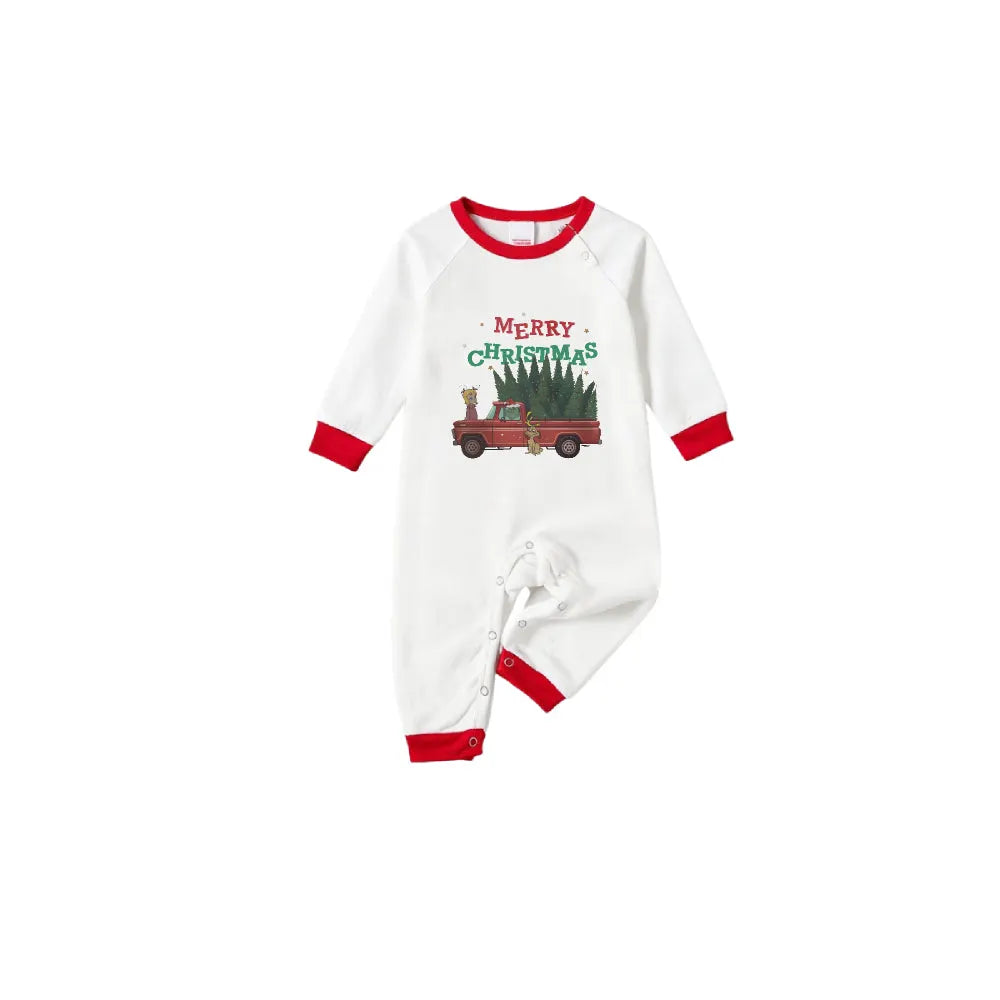 Family Christmas White Pajamas Set With Colorful Christmas Print