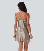 Cowl Neck Satin Mini Casual Slip Dress