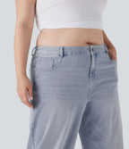 Plus Size FlexTM Low Rise Wide Leg Washed Casual Jeans with Pockets