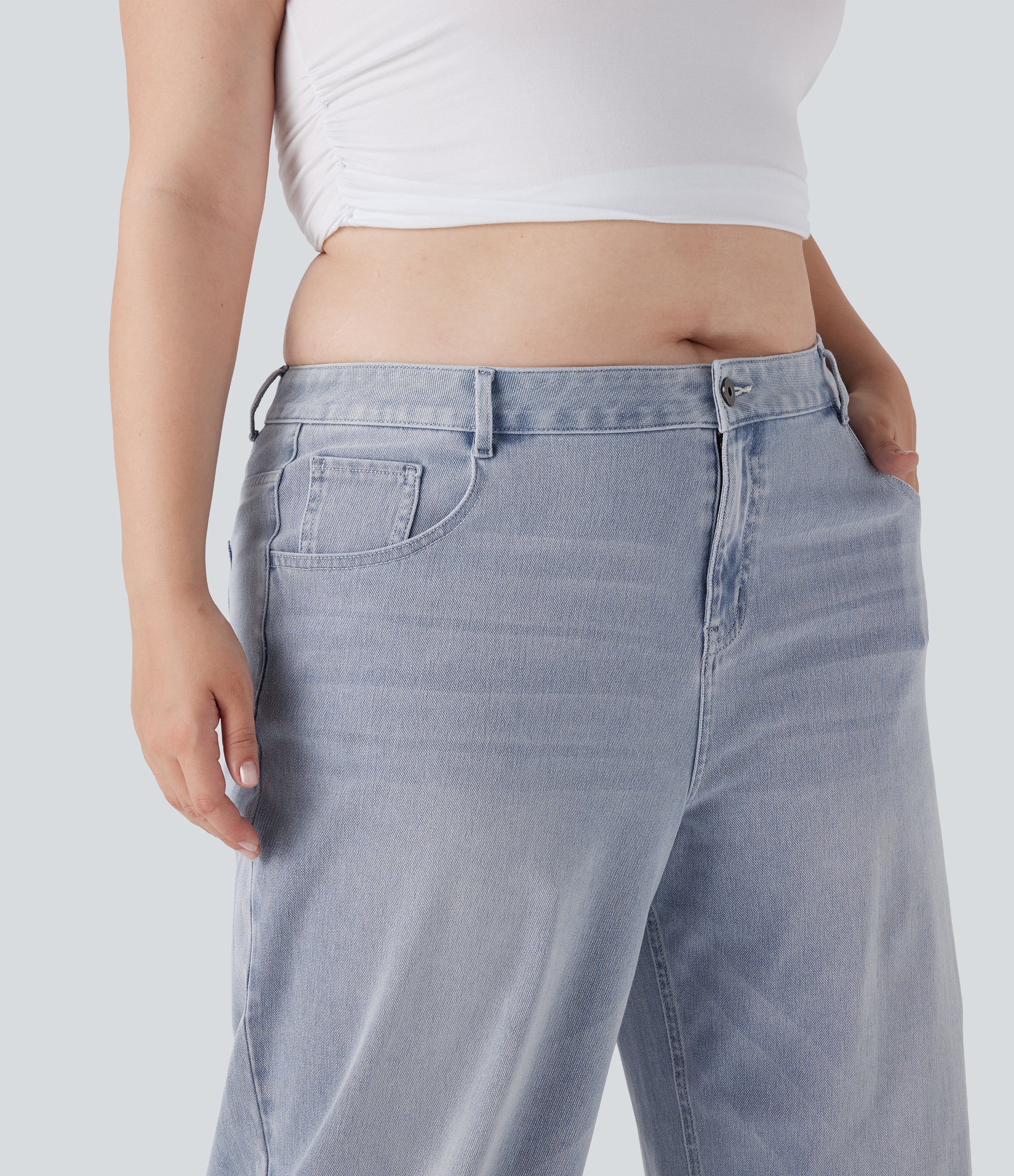 Plus Size FlexTM Low Rise Wide Leg Washed Casual Jeans with Pockets