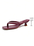 Square Toe Wide Foot Thong Sandals With Thin Heel, Versatile Outdoor Wear Thin Heel Thong Flip Flops For Women, Chic & Elegant