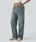 FlexTM Low Rise Adjustable Drawcord Stretchy Knit Casual Parachute Jeans with Multiple Pockets