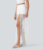 High Waisted 2-in-1 Lace Maxi Casual Skirt with Pocket