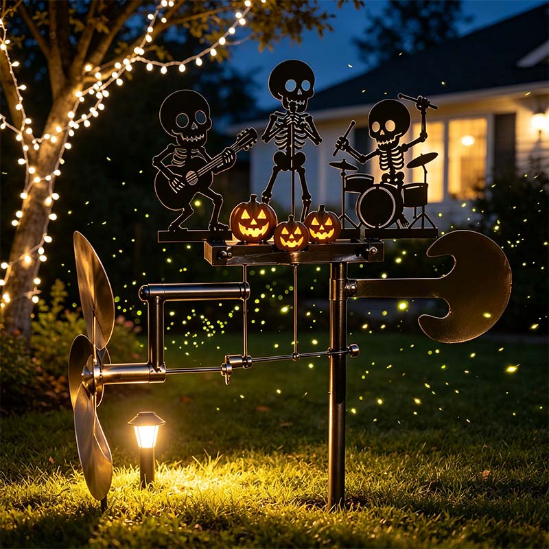 ☠🎃Autumn Skeleton Metal Drummer Kinetic Wind Spinner