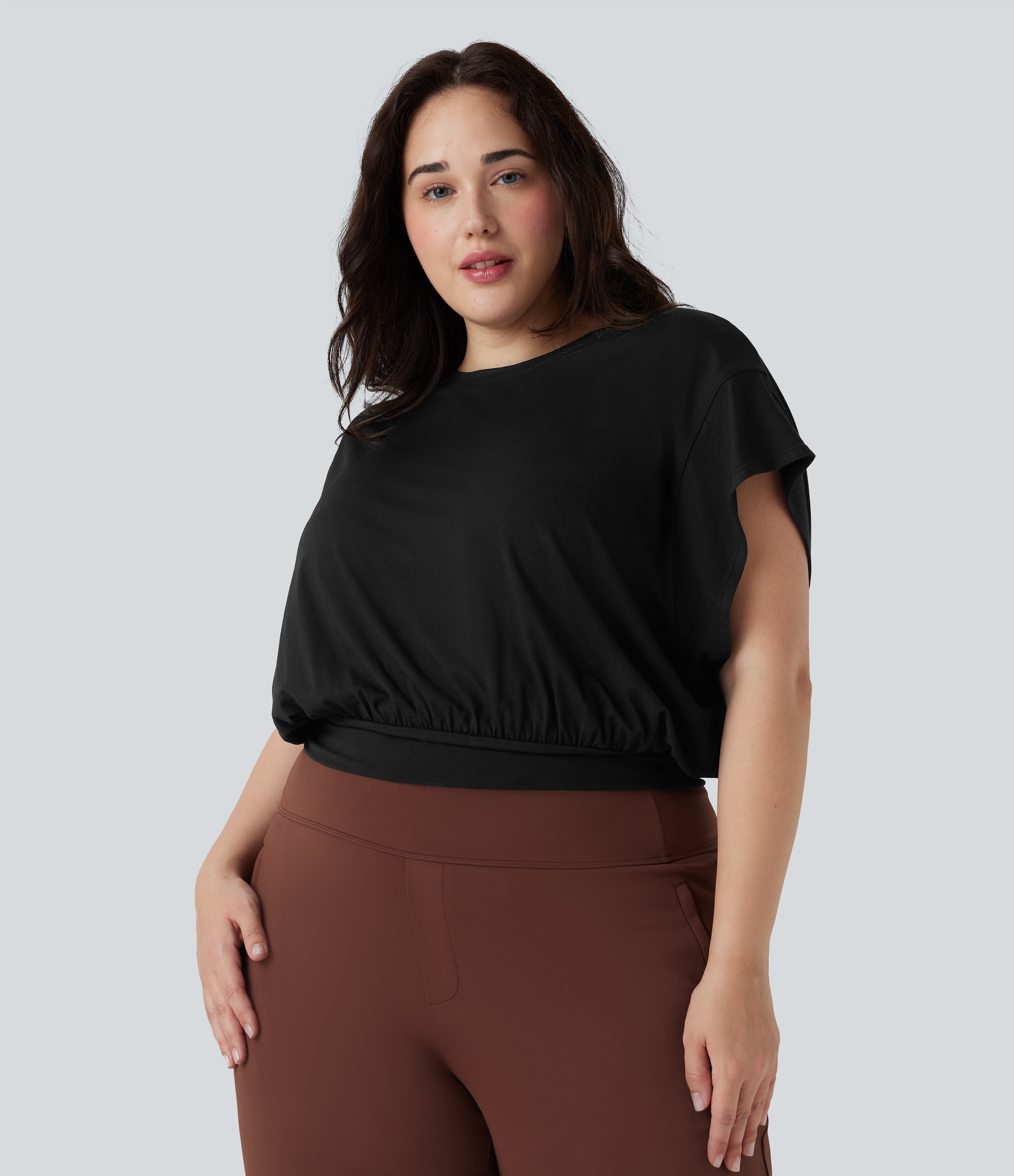 Round Neck Short Batwing Sleeve Work Plus Size T-Shirt
