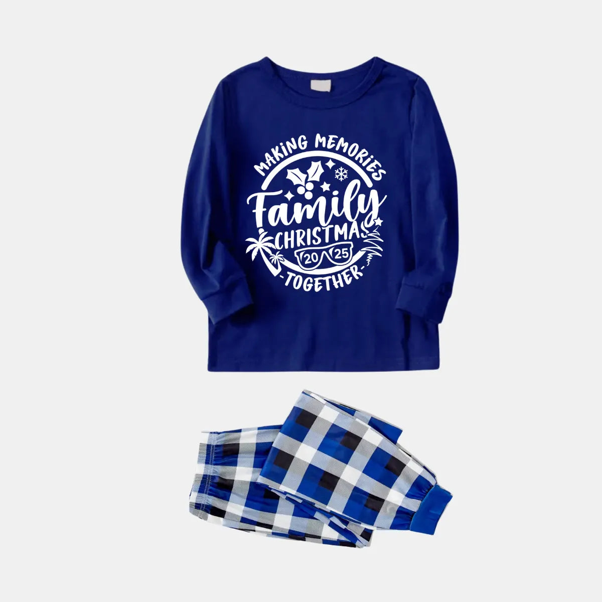 Christmas Couple Blue Plaid Pajamas With Make Memories Together 2025 Print