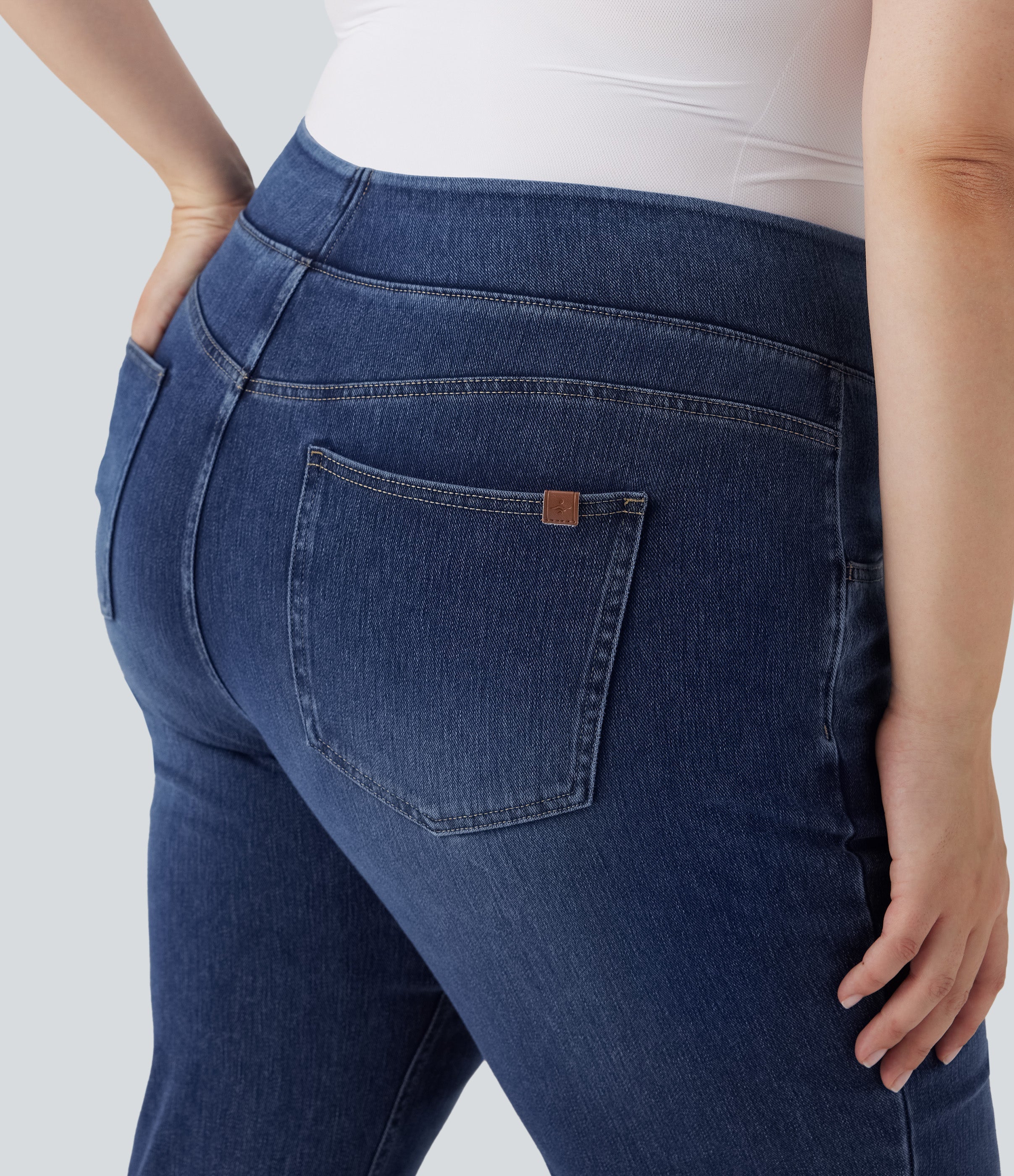 FlexTM High Waisted Pockets Washed Casual Bootcut Plus Size Jeans