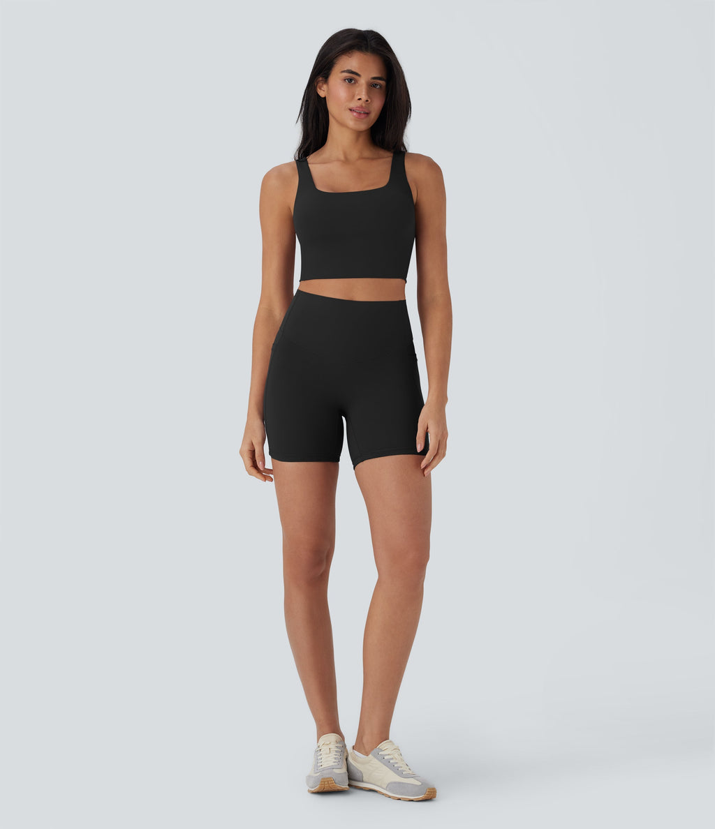 UltraSculptTM Cool Quick Dry SoCinched High Waisted Tummy Control Shaping Yoga Biker Shorts 5'' with Pockets-UPF50+