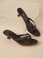 Square Toe Wide Foot Thong Sandals With Thin Heel, Versatile Outdoor Wear Thin Heel Thong Flip Flops For Women, Chic & Elegant